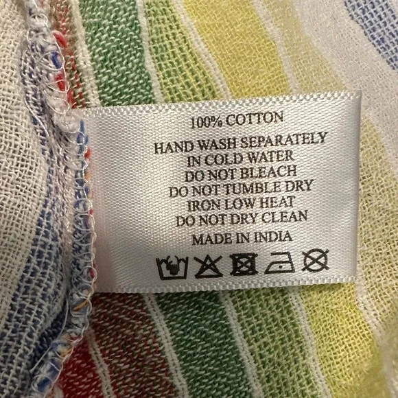 America & Beyond Striped Maxi Coverup Pom Pom Trim Boho Large - Picture 4 of 6